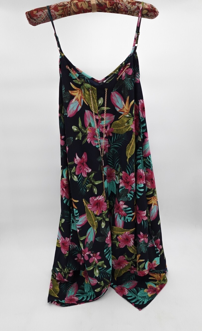 Speed Control Dress Womens Small Blue Floral Asymmetrical Strappy Shift Necklace